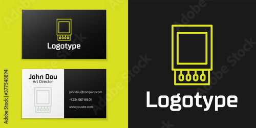 Logotype line Open matchbox and matches icon isolated on black background. Logo design template element. Vector Illustration.