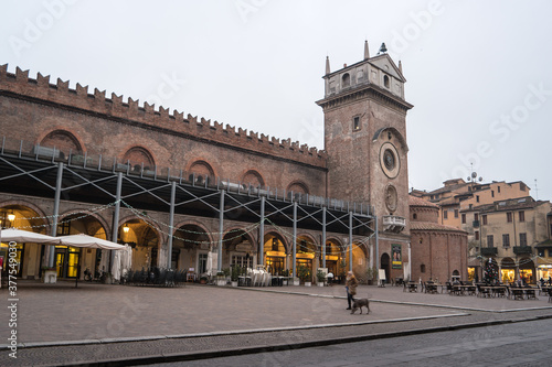 The Clock Tower of the Rotonda San Lorenzo church, located in Piazza delle Erbe, Mantua, Lombardy, Italy