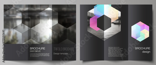 Vector layouts of covers design templates with abstract shapes and colors for trifold brochure, flyer layout, magazine, book design, brochure cover, advertising mockups.