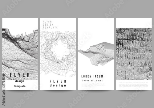 Vector layout of flyer, banner templates for website advertising design, vertical flyer design, website decoration. Abstract 3d digital backgrounds for futuristic minimal technology concept design.