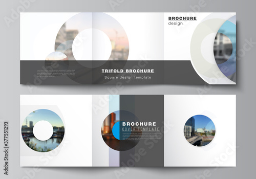 Vector layout of square covers templates for trifold brochure, flyer, magazine, cover design, book design, brochure cover. Background template with rounds, circles for IT, technology in minimal style.