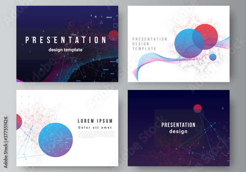 Vector layout of the presentation slides design business template, multipurpose template for presentation brochure. Artificial intelligence, big data visualization. Quantum computer technology concept