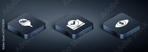 Set Isometric Lead management, Eye with dollar and Laptop icon. Vector.
