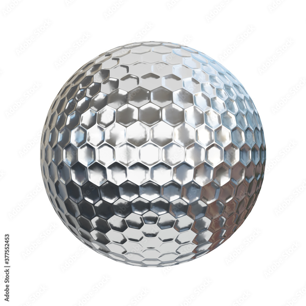 Silver golf ball isolated on white background, save clipping path Silver golf ball isolated on white background, save clipping path