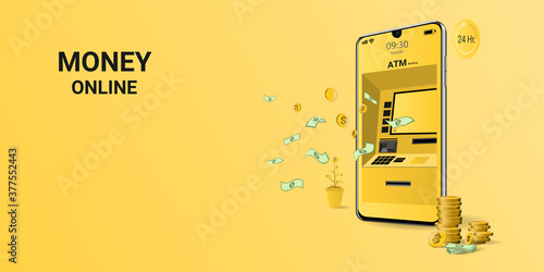 Money Online on mobile application and website. vector