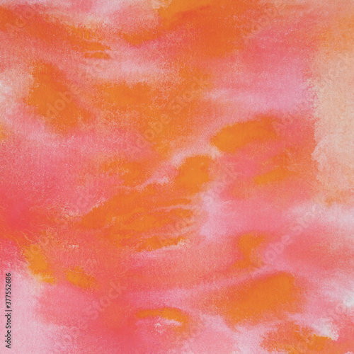 Warm color watercolor background in warm red, orange, coral and pink shades.  Handpainted design for 12x12 design element for backgrounds.