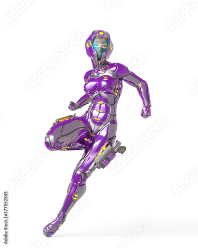 astronaut girl on sci-fi suit in action pose