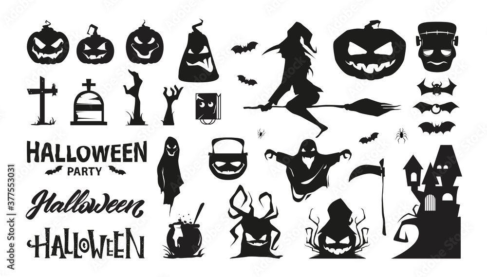 Fototapeta premium Set of halloween characters. Silhouette collection. Vector illustration