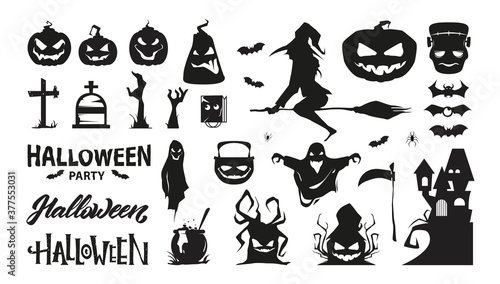 Set of halloween characters. Silhouette collection. Vector illustration