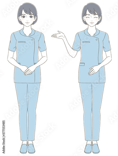 手描き風　制服を着た女性のイラスト表情セット