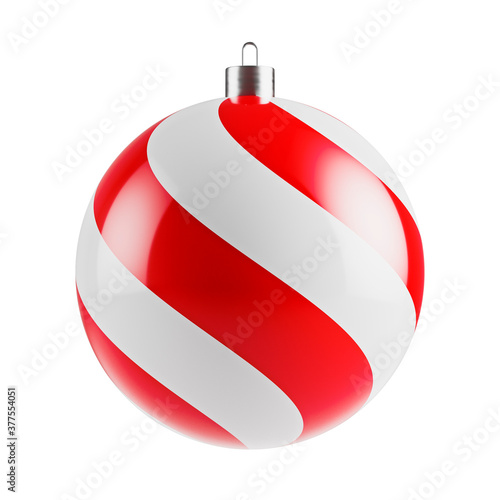 Christmas ball. New Year bauble wintertime holidays decoration red white colorful.. 3D render isolated on white background.