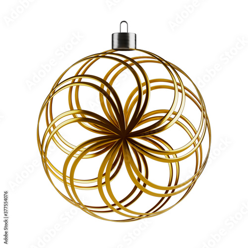 Gold Christmas tree toy set isolated on a transparent background. Stocking Christmas decorations. 3D render isolated on white background.