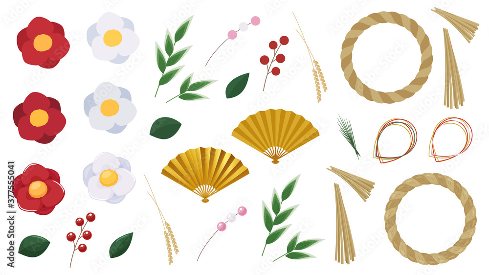 しめ縄 正月飾りのイラスト素材セット 椿 Stock Vector Adobe Stock しめ縄 正月飾りのイラスト素材セット 椿 Stock Vector Adobe Stock