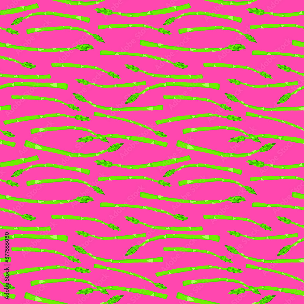 Fototapeta premium Vector painterly set with asparagus editable, scalable pattern illustration, on vibrant melon background. Use it for recipes, restaurant menus and as food background