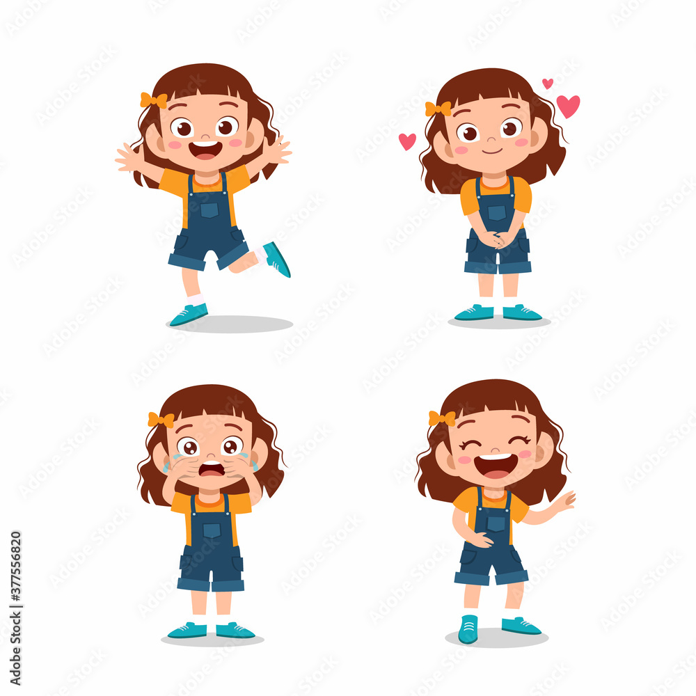 cute little kid girl pose with various expression set cute little kid girl pose with various expression set