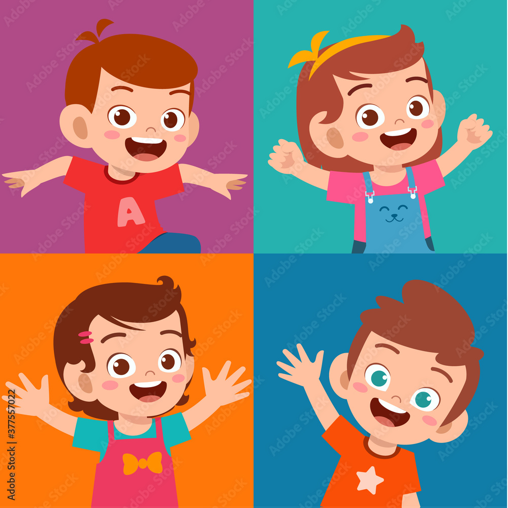 happy cute kid boy and girl smile expression set happy cute kid boy and girl smile expression set