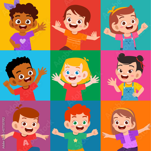 happy cute kid boy and girl smile expression set