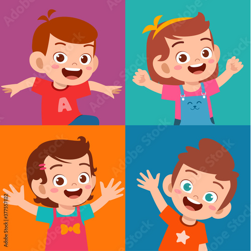 happy cute kid boy and girl smile expression set