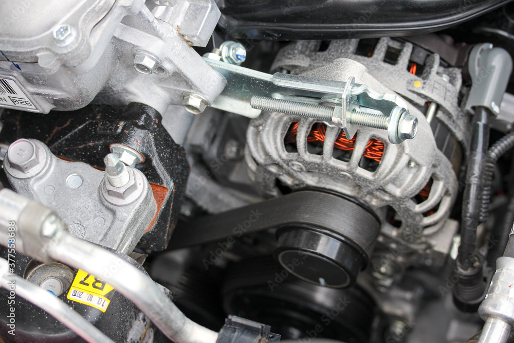 Close up of an engine with alternator Close up of an engine with alternator