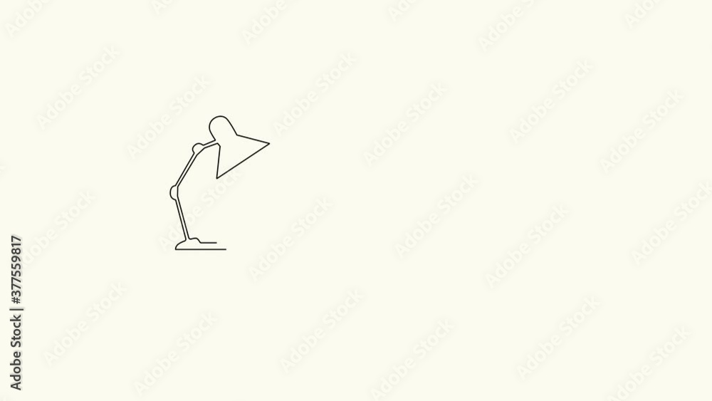 Self drawing animation of lamp. Light yellow background background. Copy space. Self drawing animation of lamp. Light yellow background background. Copy space.