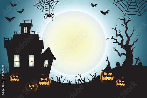 Halloween Spooky Teal Vector Scene Background 1