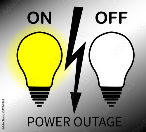 Design for icon, banner, notification enable and disable electricity. On which two lamps are depicted, one burning second off, with two inscriptions "power on" and "power outages" (black out).