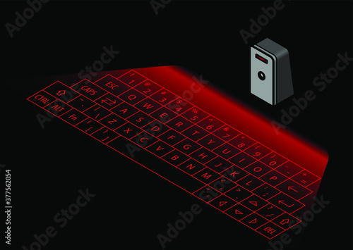 Laser projection keyboard on a black background.