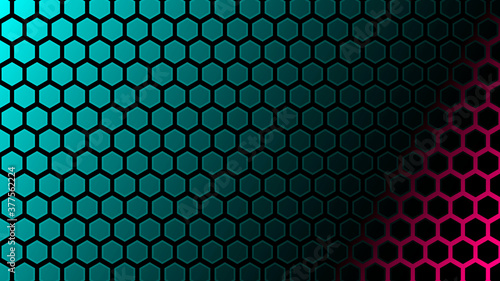 Abstract pink light hexagon line in green blue luxury futuristic background vector illustration