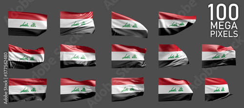 a lot of various pictures of Iraq flag isolated on grey background - 3D illustration of object