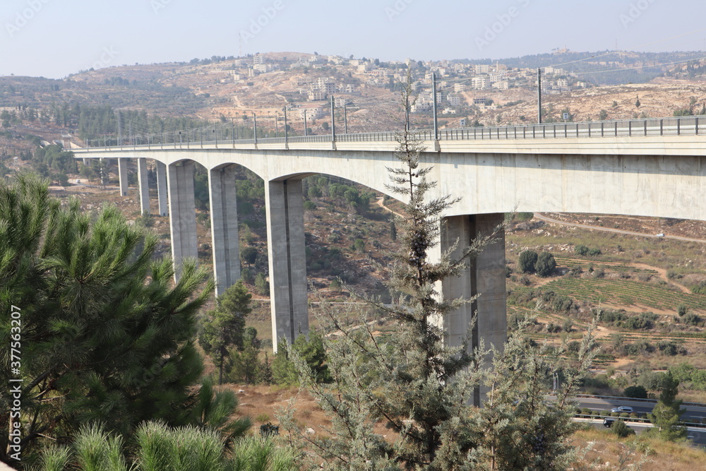 The railway bridge over the Cedar Valley near Jerusalem in Israel The railway bridge over the Cedar Valley near Jerusalem in Israel