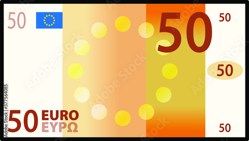 A stylized iconic colourful 50 Euro bank note / paper money. Europe EUR.