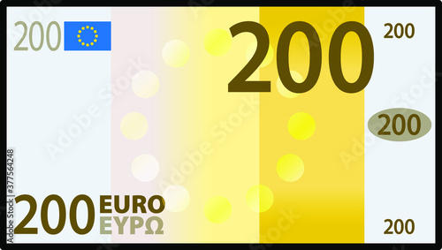 A stylized iconic colourful 200 Euro bank note / paper money. Europe EUR.