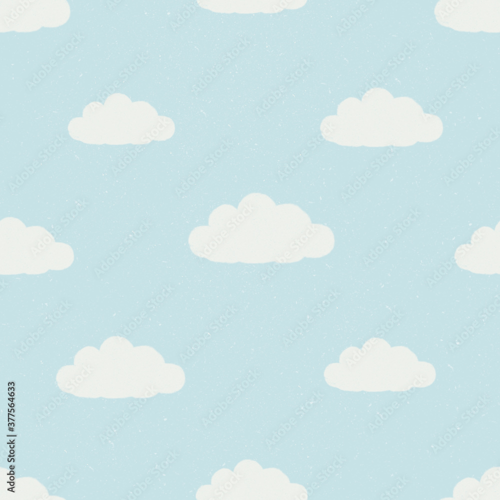 Clouds seamless pattern with blue textured background