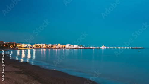 Wallpaper Mural Benalmadena, Spain. Night Scenery View Of Embankment, Seacoast, Beach. Benalmadena is a town in Andalusia in Spain, 12 km west of Malaga, on the Costa del Sol. It caters for a large number of tourists Torontodigital.ca