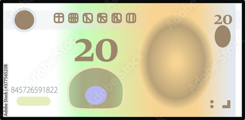 A stylized iconic 20 yuan Chinese renminbi RMB bank note / paper money. China CNY.