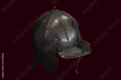 Isolated old military metal helmet