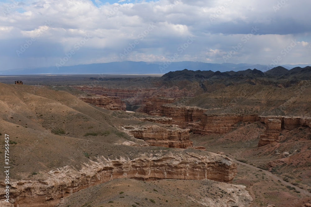 Fototapeta premium Nature reserve: Charyn canyon, near Almaty. This is a dry gorge washed by meltwater. The area is also called the valley of Castles.