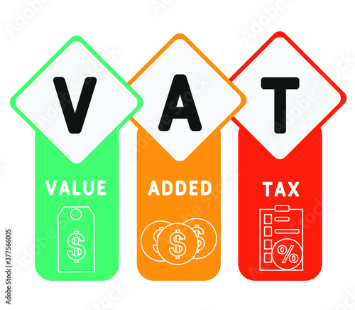 VAT - value added tax. acronym business concept. vector illustration concept with keywords and icons. lettering illustration with icons for web banner, flyer, landing page