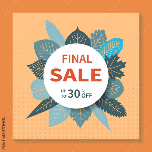 Final sales, square vector banner design. Abstract geometric tag template with specials discounts, strokes and elements for business. Promo badge for web, poster and mobile. Vector illustration.