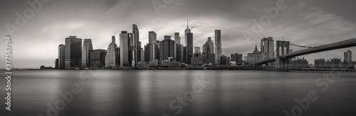 Manhattan skyline  monochrome  panorama  big resolution  with Brooklyn Bridge  New York City