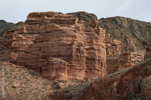 Stone ledges and rock in the Charyn canyon. Nature reserve