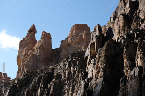 Stone ledges and rock in the Charyn canyon. Nature reserve