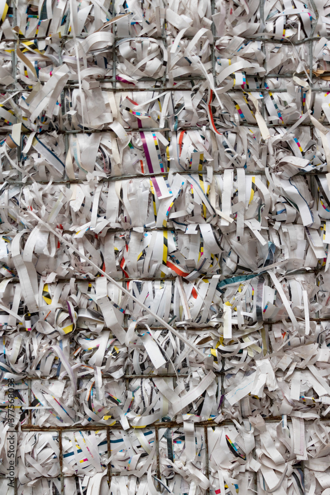 close up of shredded paper pile for recycling, texture, background, abstract