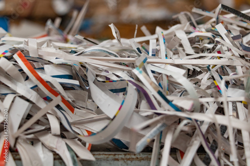 pile of shredder paper for recycling closeup texture background