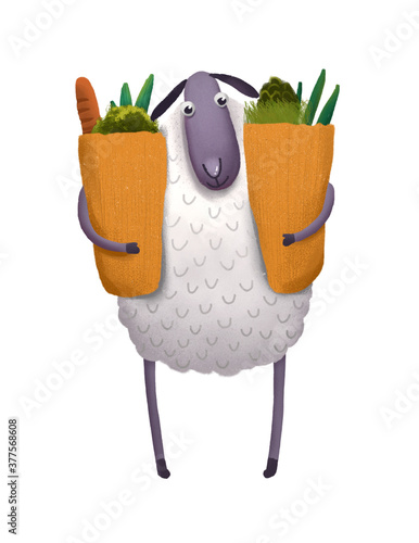 Sheep with shopping bags illustration isolated on white