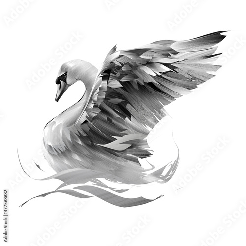 Canvas Print painted swan on a white background flaps its wings