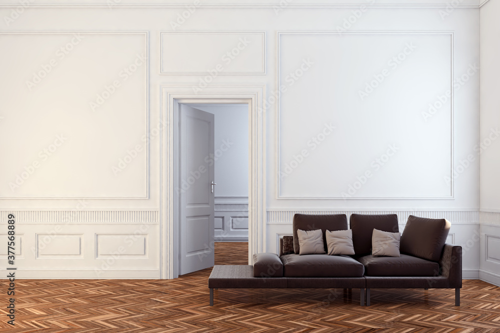 Fototapeta premium Large luxury modern minimal bright interiors room mockup illustration 3D rendering