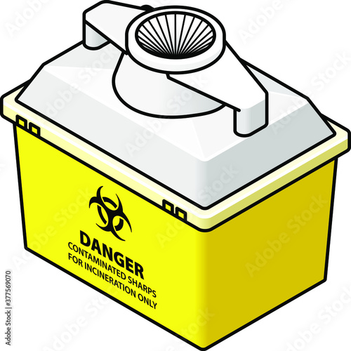 A syringe / sharps disposal bin / container.
