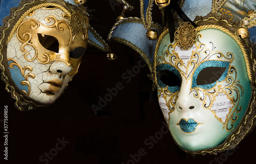Carnival venetian masks on black background