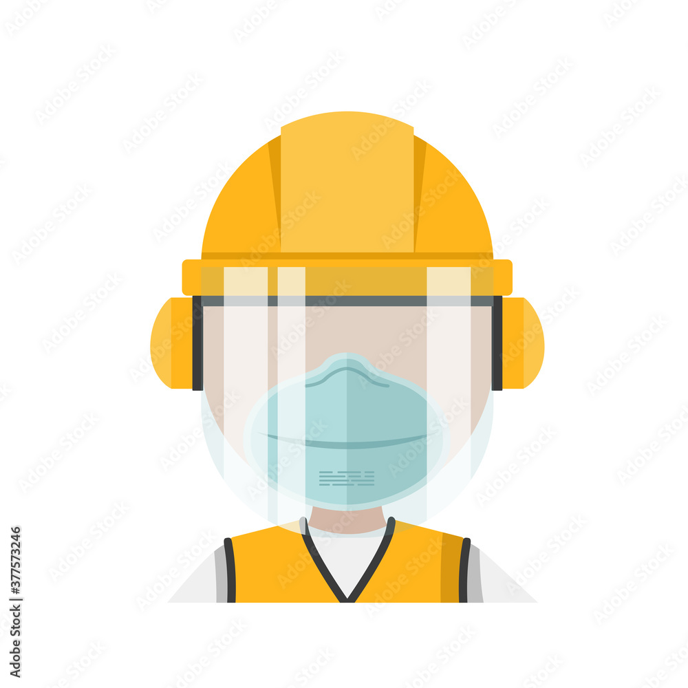 Design of person with his personal protective equipment and face mask